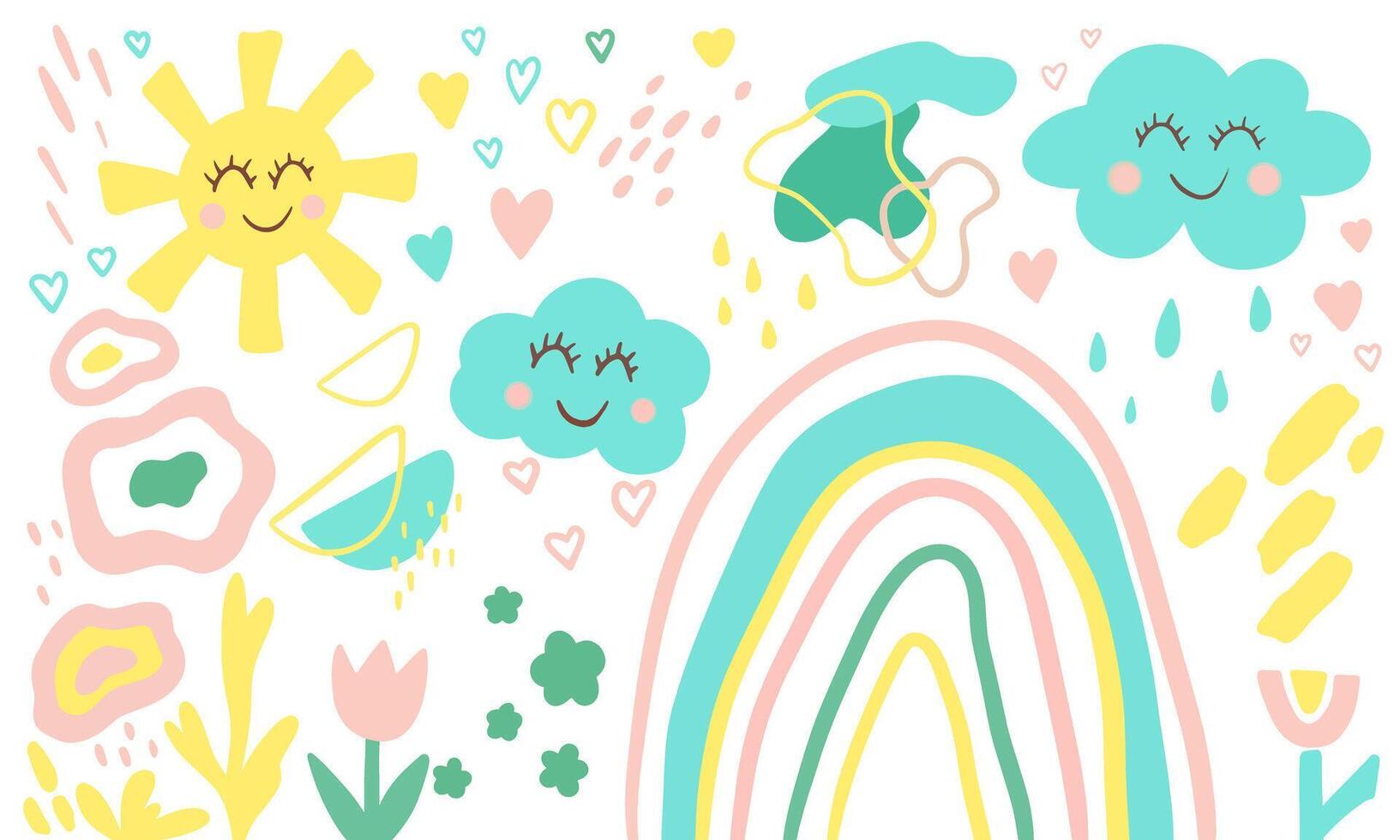 Cute pastel weather and rainbow illustration vector