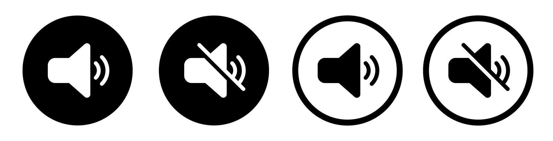 Speaker and mute icon set in black circles vector