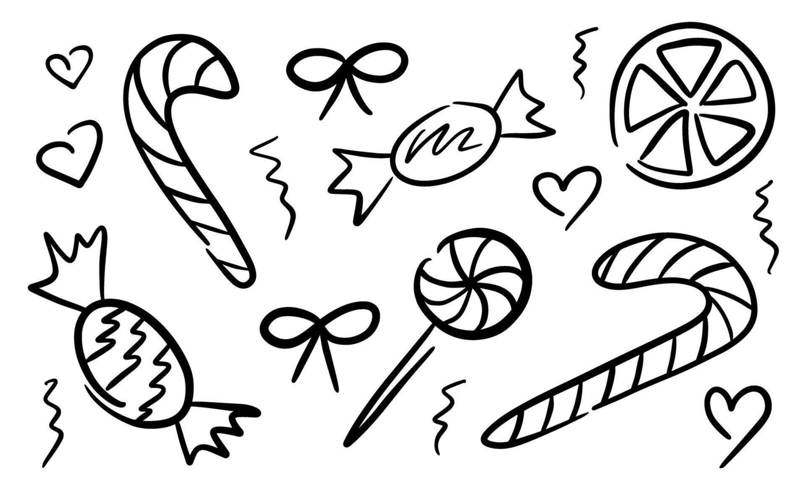 Hand-drawn candy and sweets doodle collection vector
