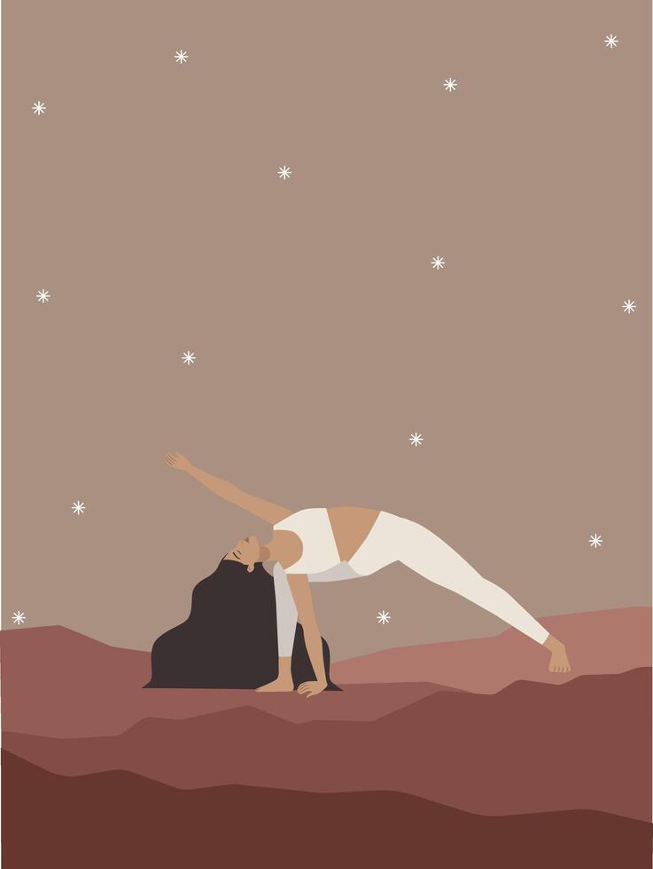 White pregnant woman doing yoga at night poster vector