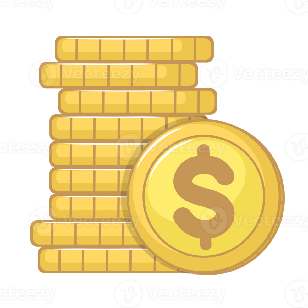 Pile of Coin Dollar Money in Gold Color png