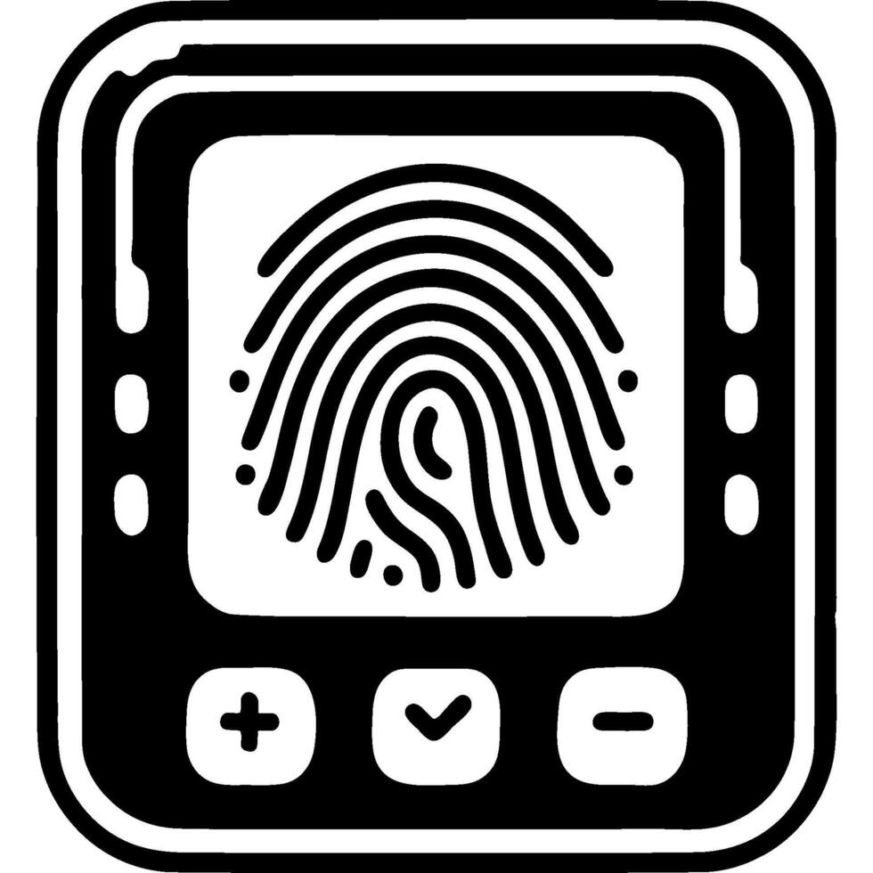 Portable fingerprint scanning device in monochrome. Simple minimalistic in black ink drawing on white background vector