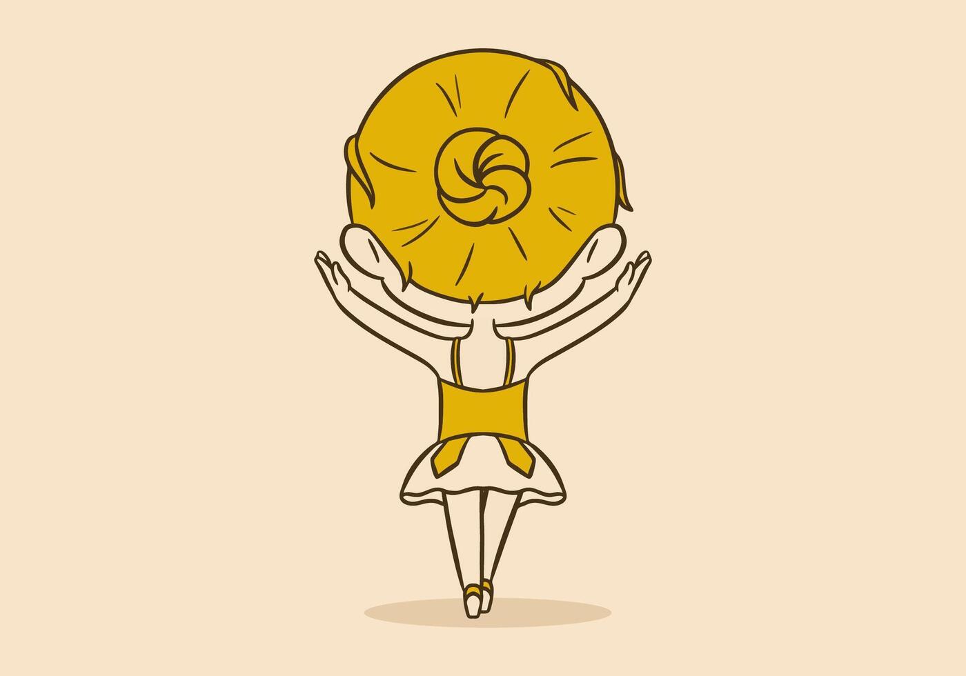 Cute girl chibi character in ballet pose, with yellow brown colors, retro look vector