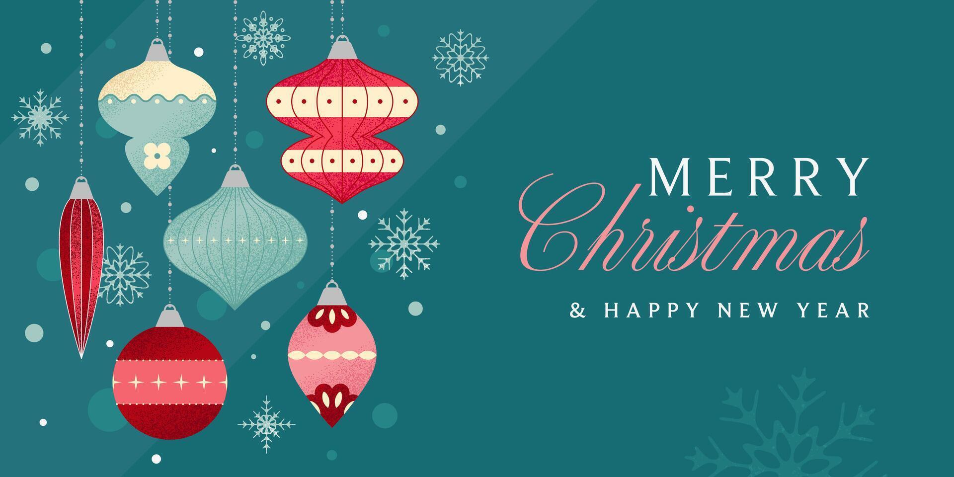 Retro-style Christmas banner with Christmas balls in flat style vector