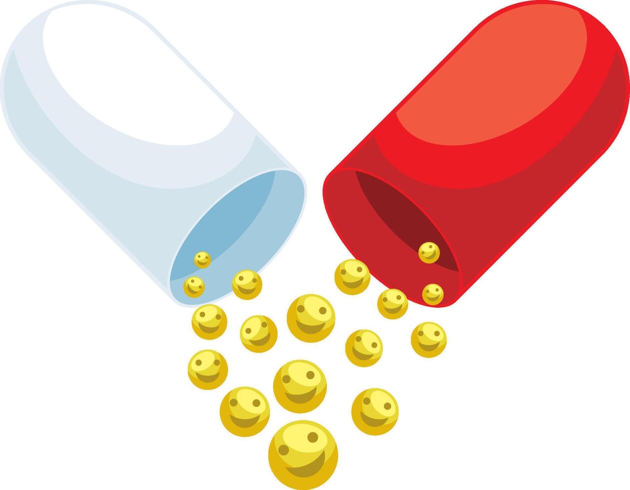 anti depression illustration with pill and emojis vector