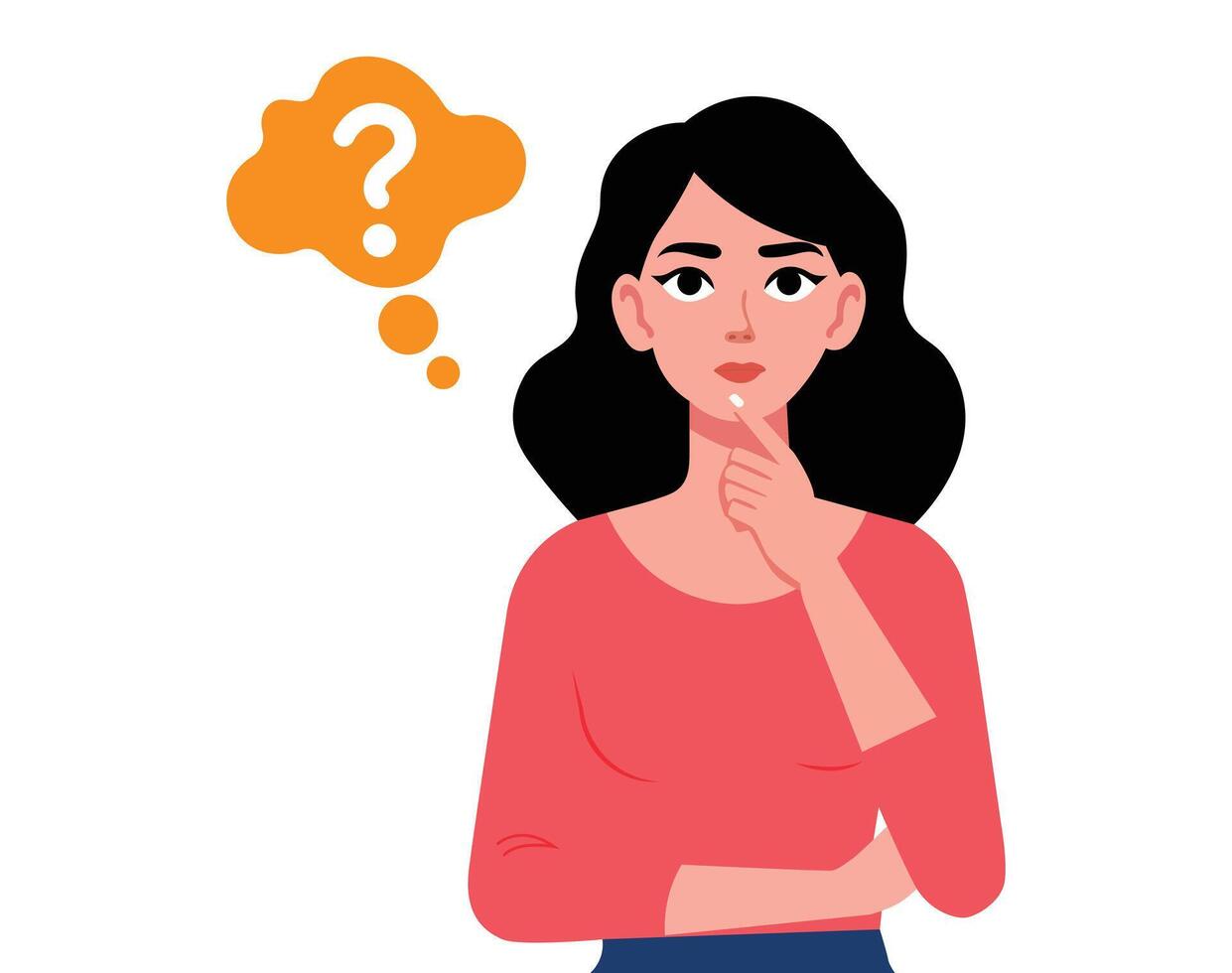 woman confident, make choice, decision thinking, analyzing two options with white background vector