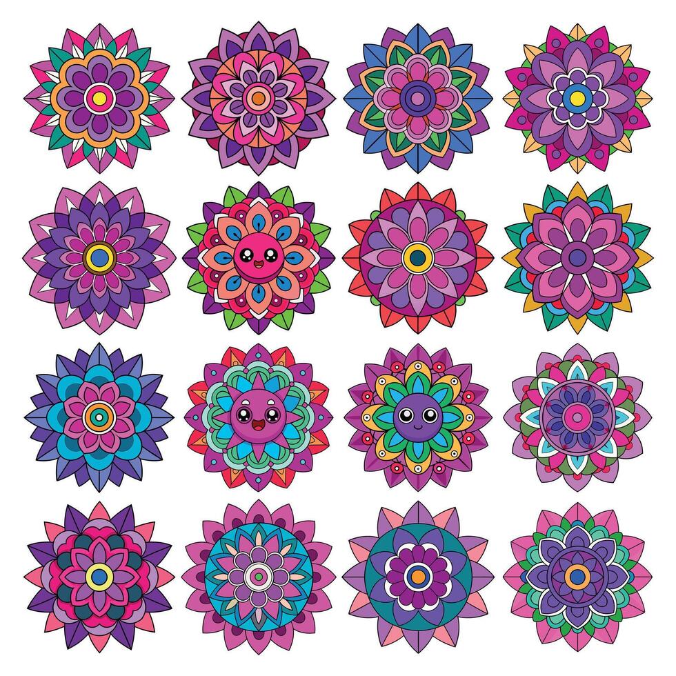 A set of colorful flower mandala design vector