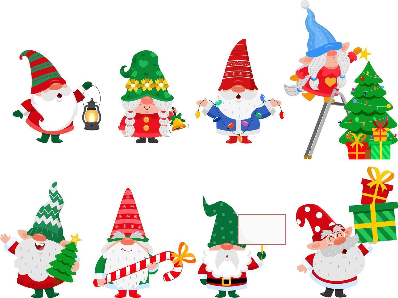 Cute Christmas Gnomes Cartoon Characters. Flat Design Collection Set vector