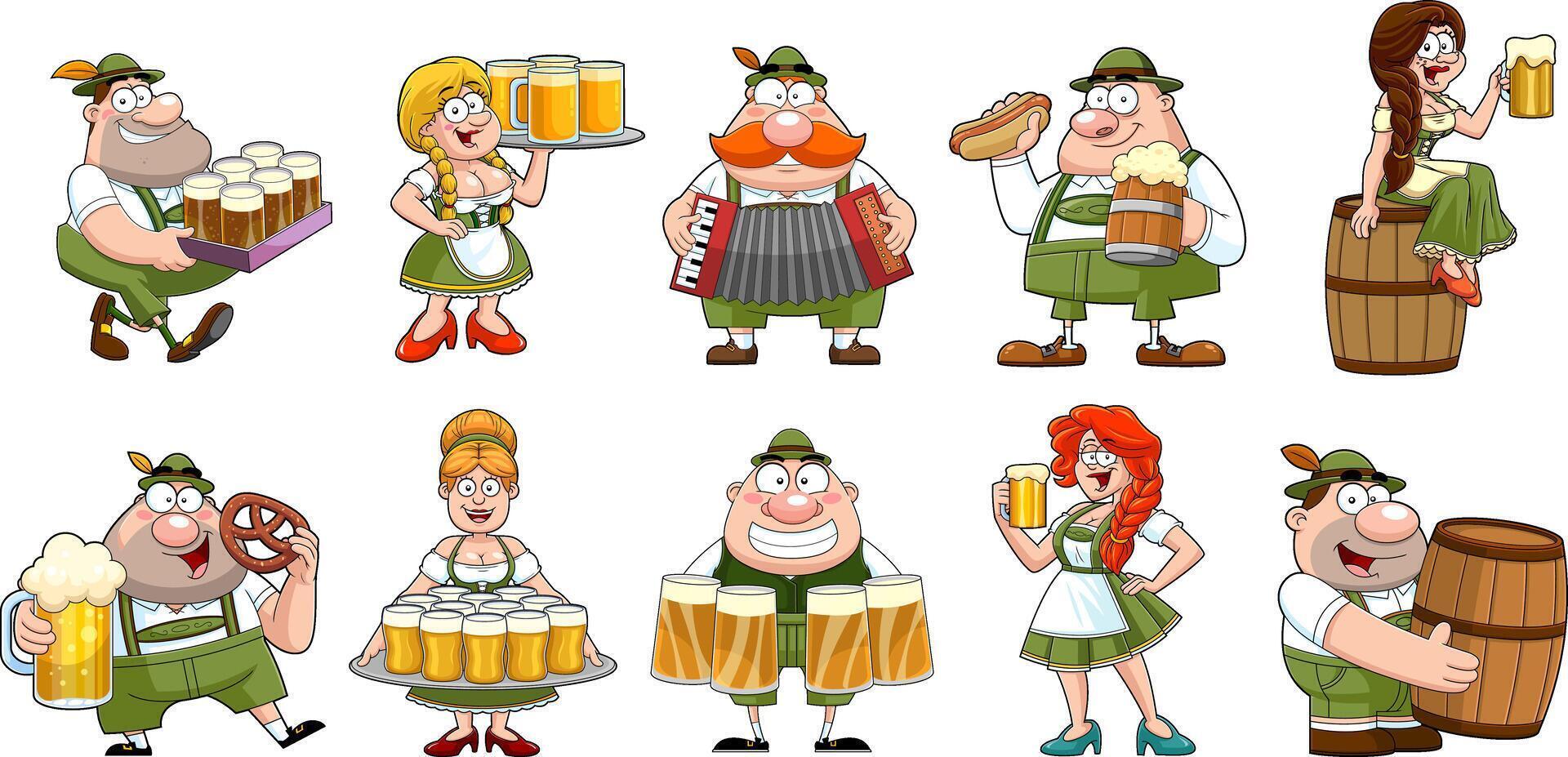 Oktoberfest People Cartoon Characters. Hand Drawn Collection Set vector