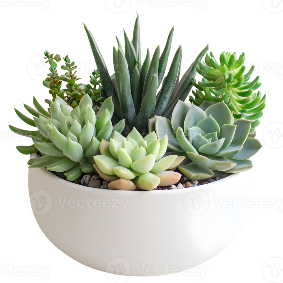 beautifully arranged succulents in minimalist white pots, AI-Generateds png