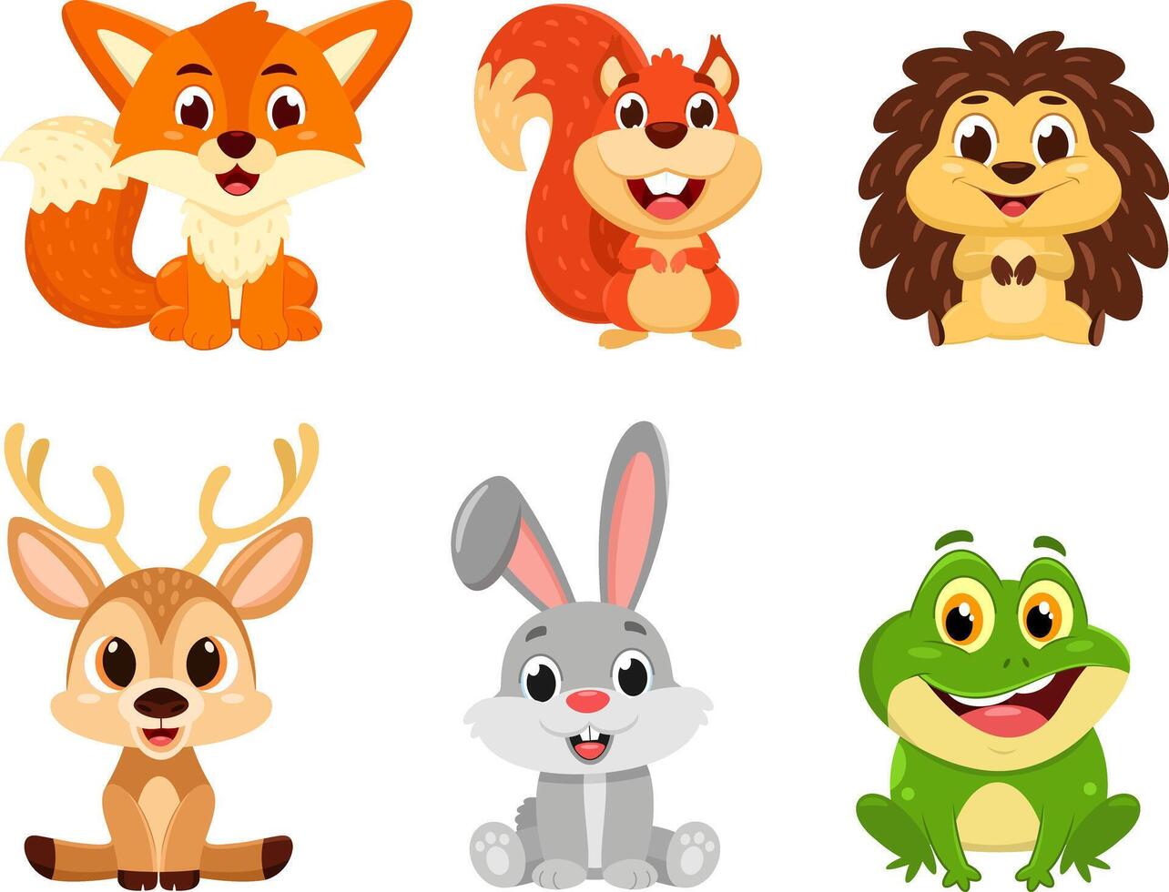 Woodland Animals Cartoon Characters. Flat Design Collection Set vector
