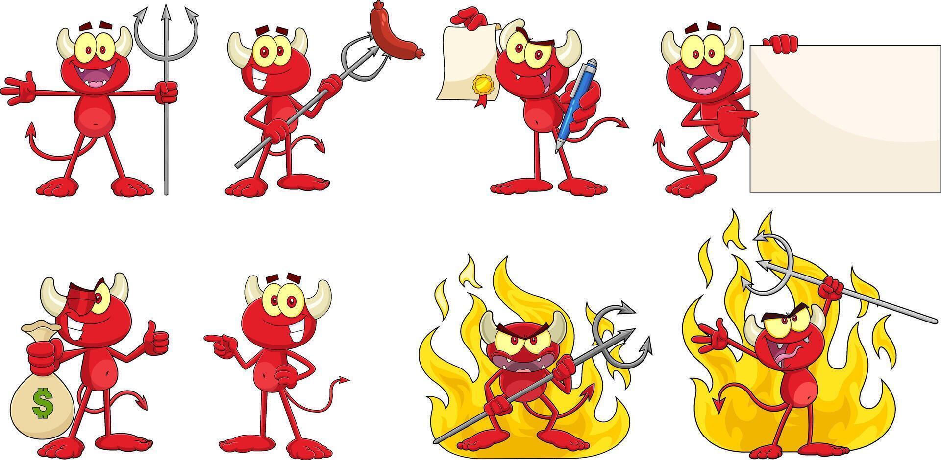 Little Red Devil Cartoon Character. Hand Drawn Collection Set vector