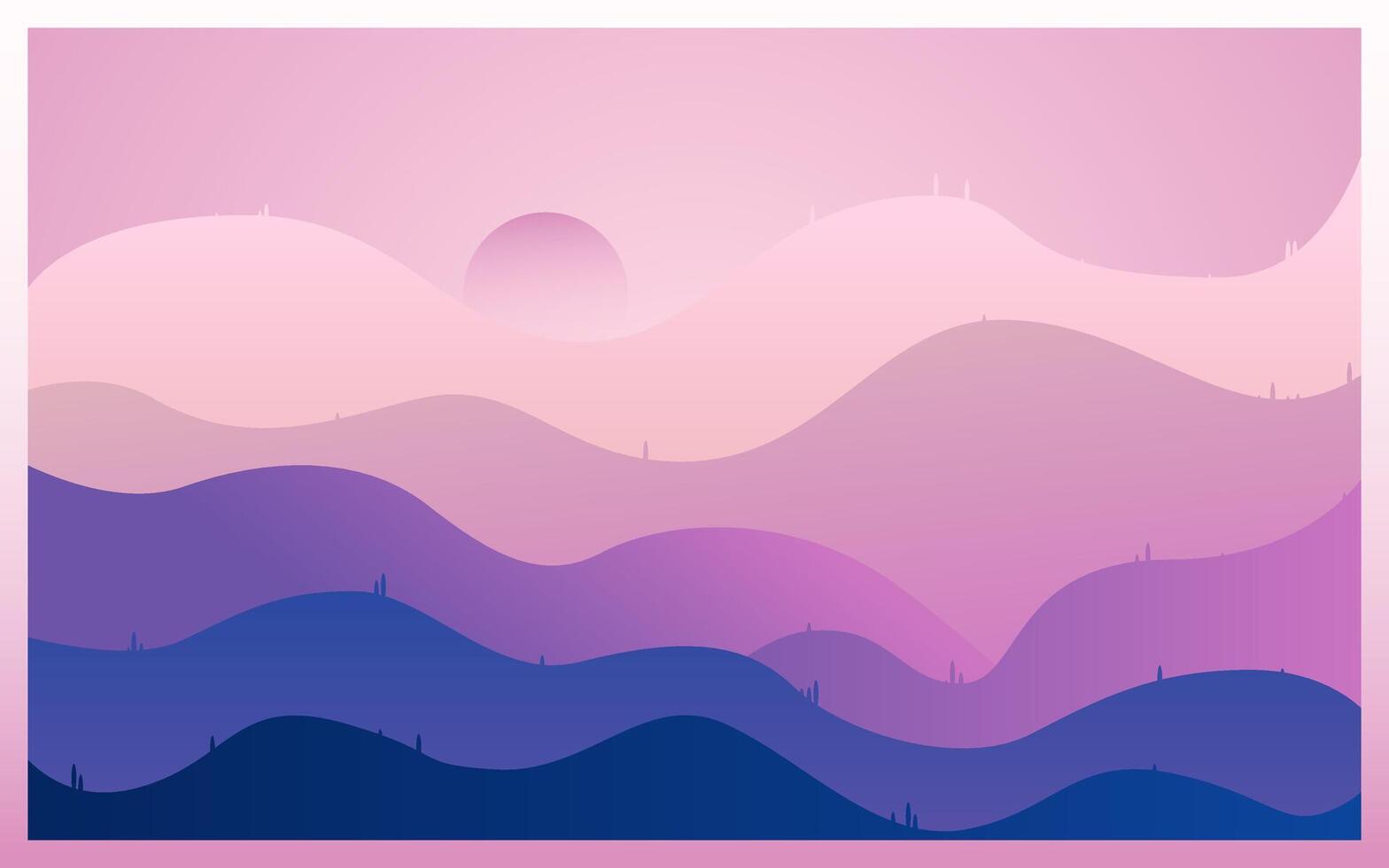 beautiful mountain illustration landscape with moon or sunset dawn scene vector