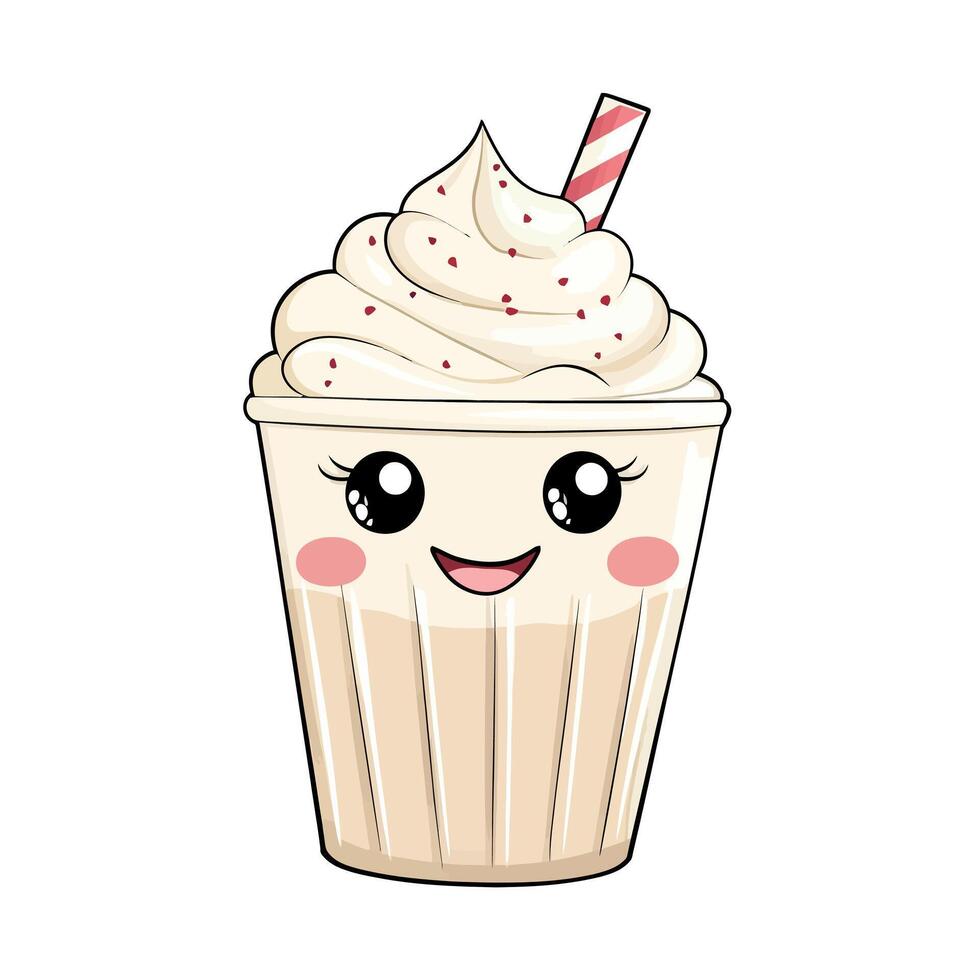 Cute Cartoon Milkshake with Whipped Cream and Sprinkles vector