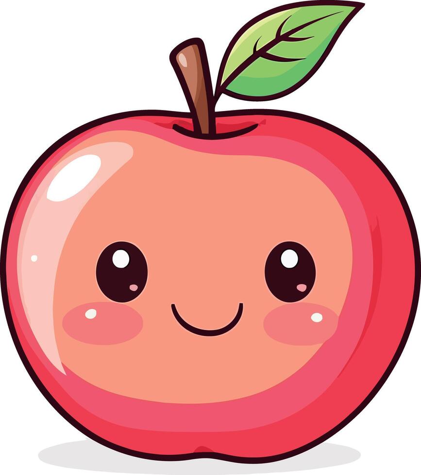 Cute Cartoon Red Apple with Sparkling Eyes and Cheerful Smile vector