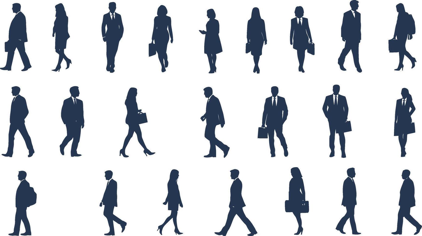 Silhouettes of diverse male and female professionals in a grid pattern on a white background with a modern corporate aesthetic vector