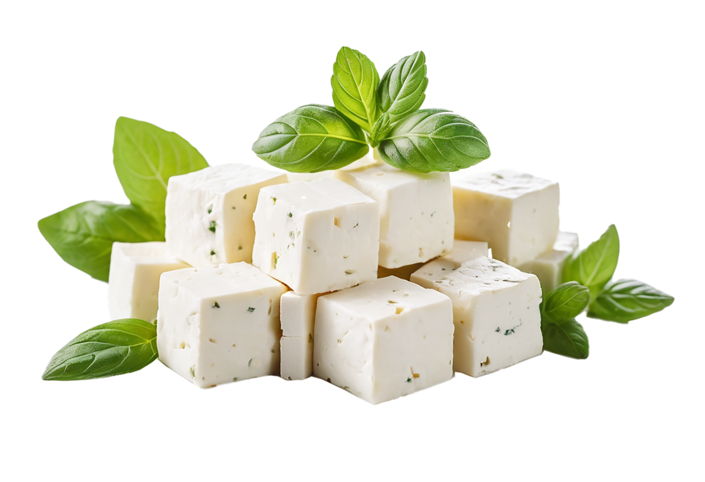 Cube size Feta cheese isolated on a transparent background png