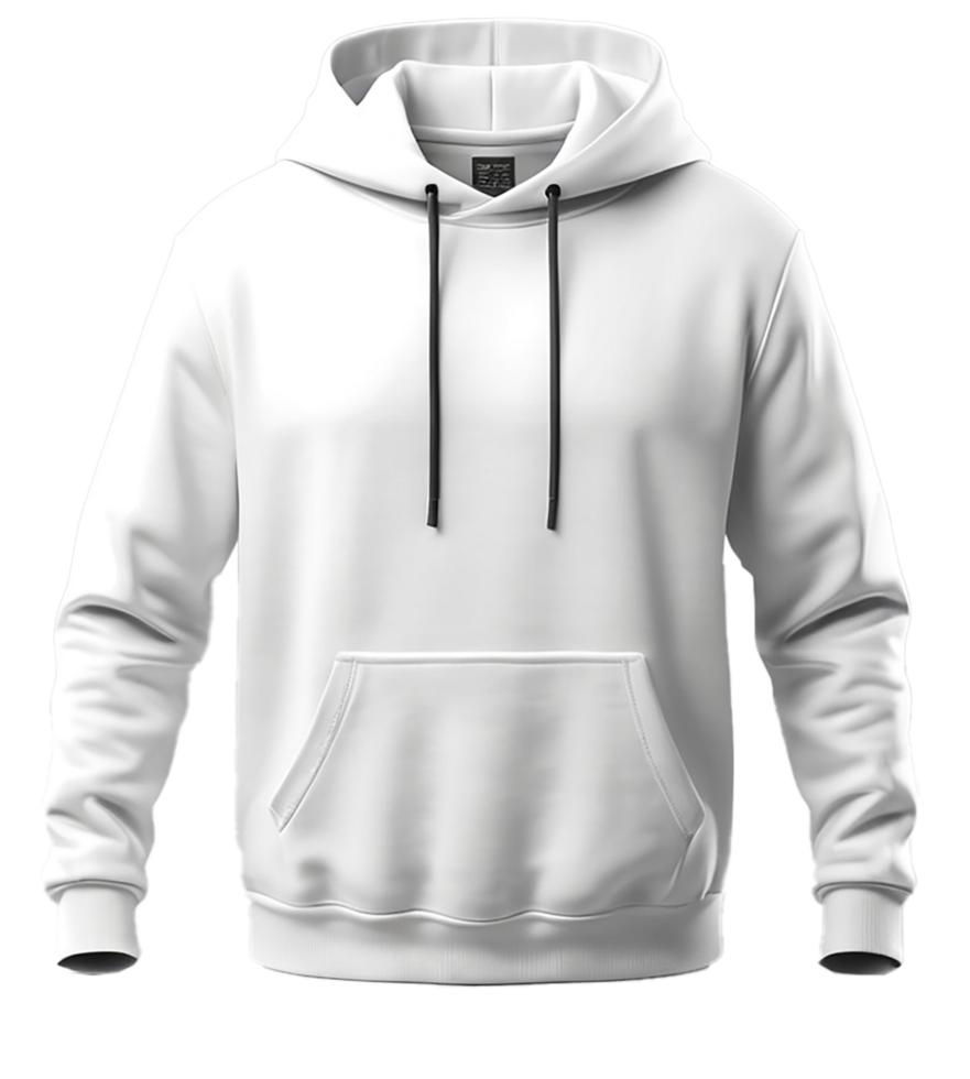 Black hoodie sweatshirt with long sleeves with kangaroo pocket on transparent background png