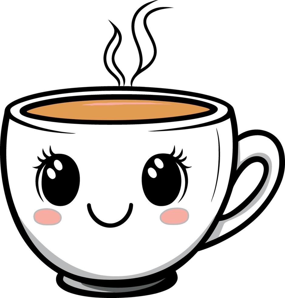 Cute Cartoon Coffee Cup with Smiling Face and Gentle Steam vector