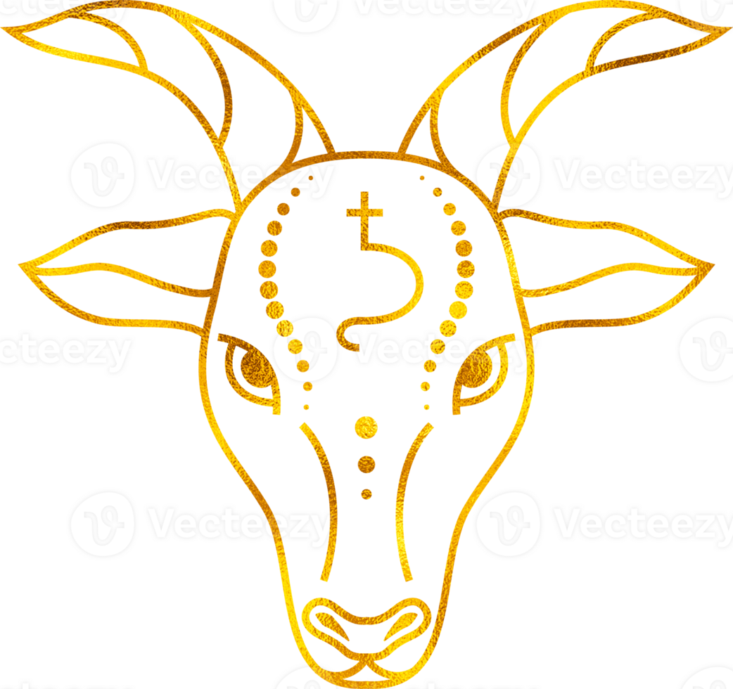 Capricorn zodiac sign with golden foil effect. png