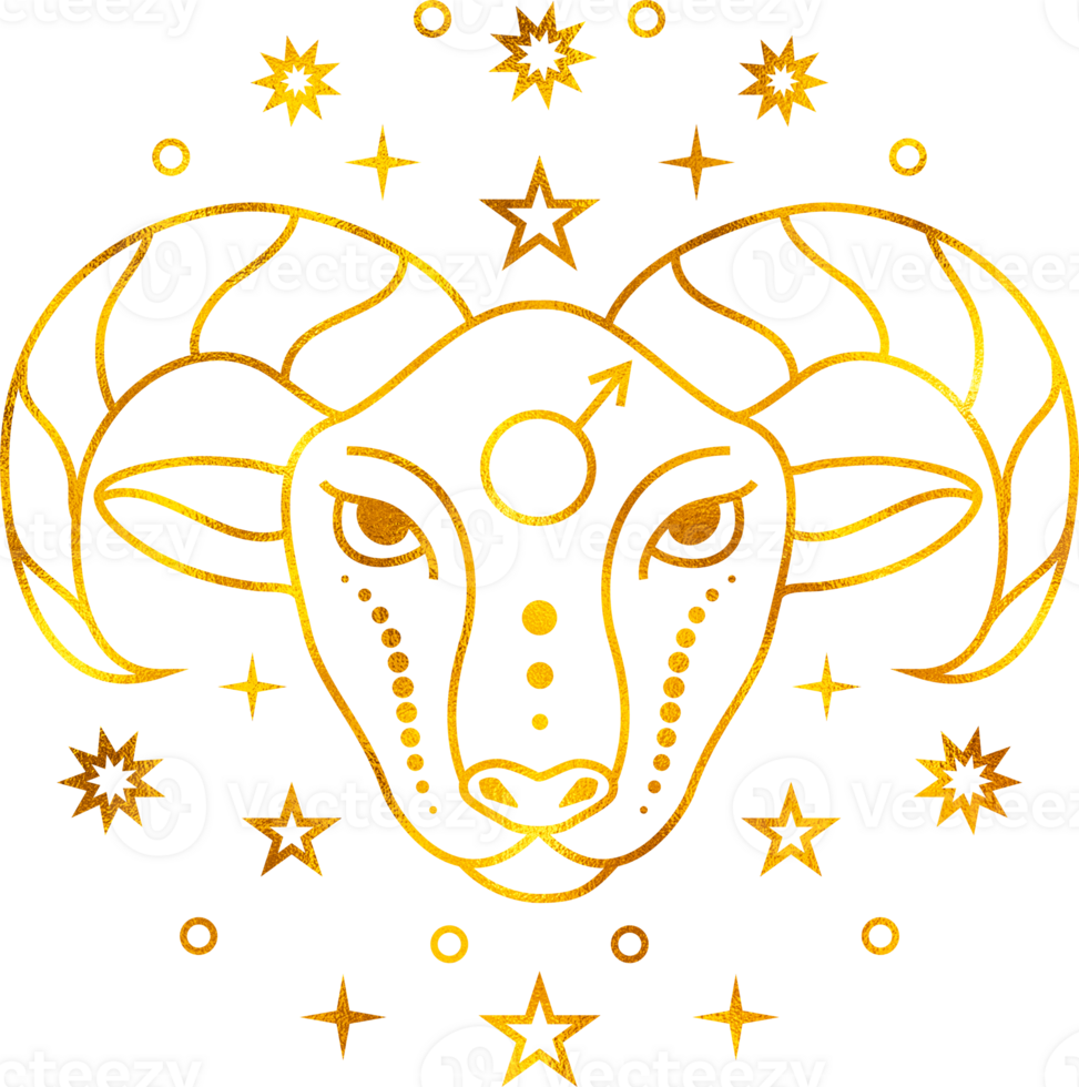 Aries zodiac sign with gold foil effect. png
