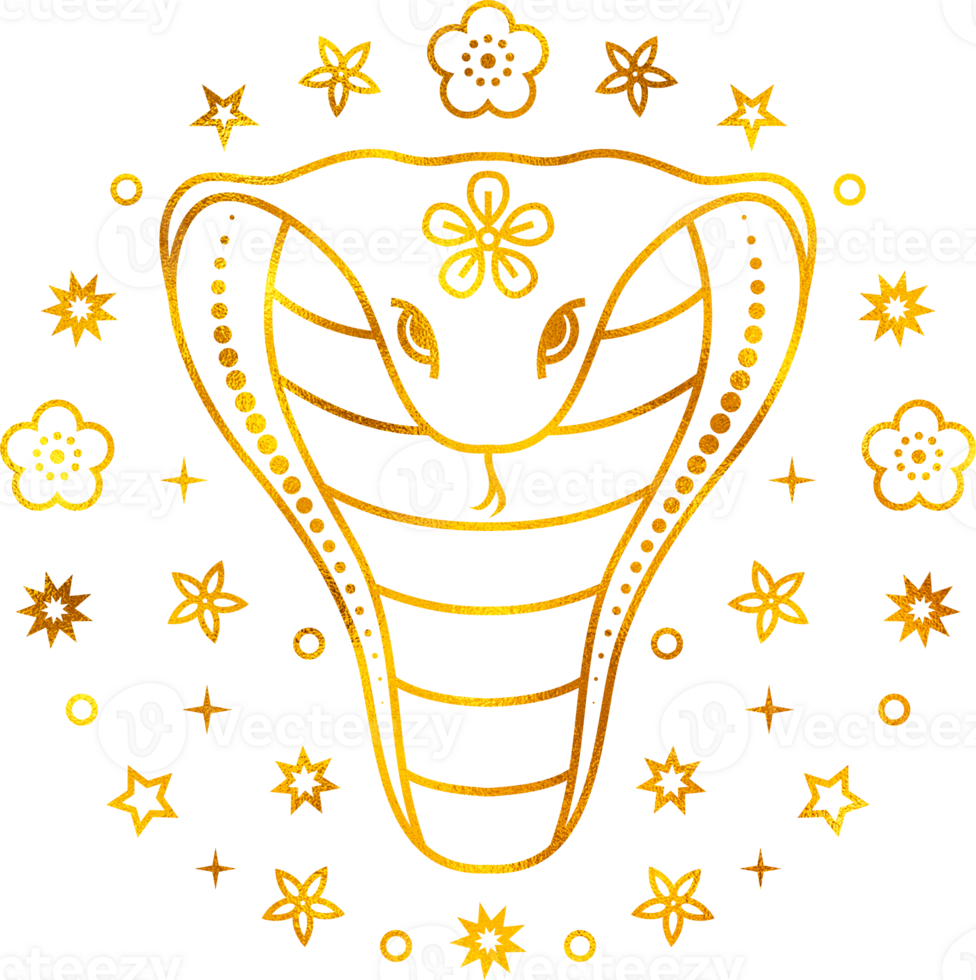 Snake Chinese zodiac sign with golden foil effect. png