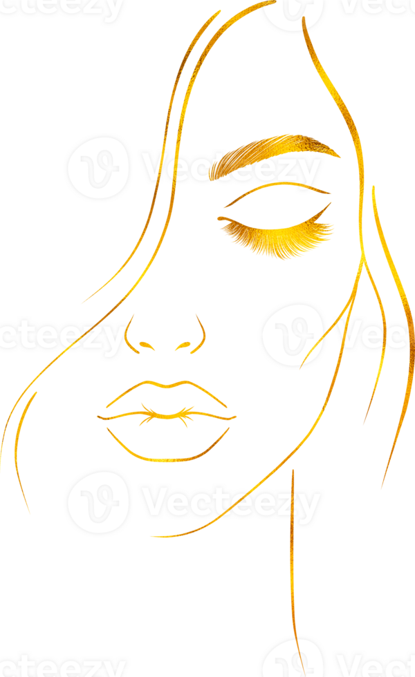Young woman sketch with golden effect .Hand drawn illustration. png