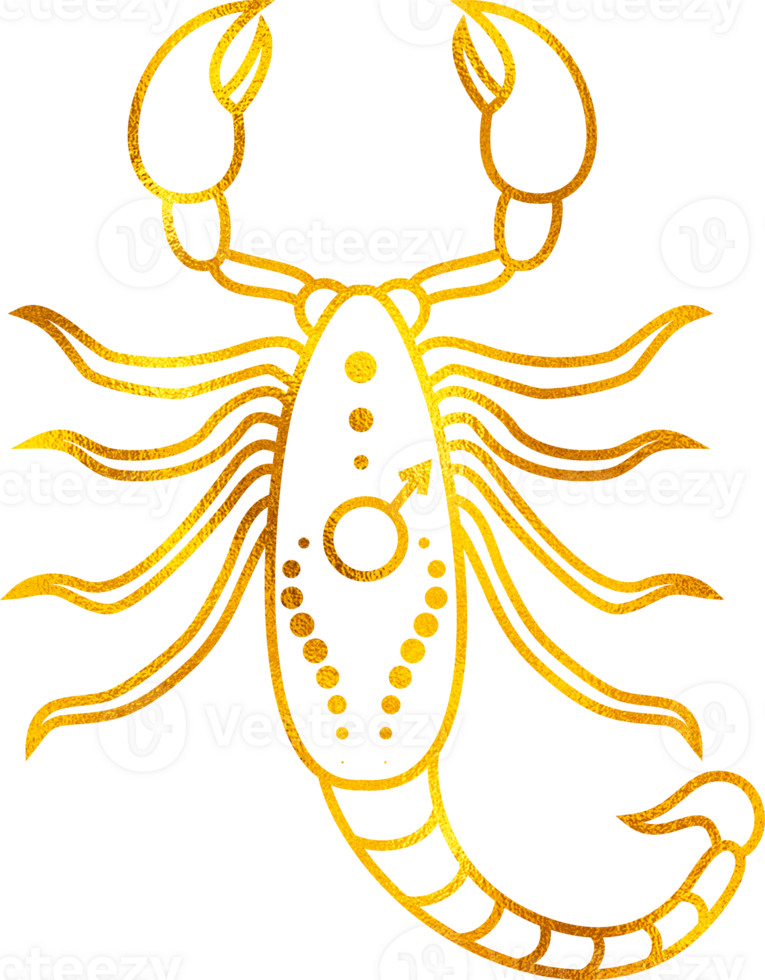 Scorpio zodiac sign with golden foil effect. png