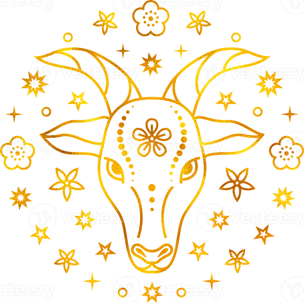 Goat Chinese zodiac sign with golden foil effect. png