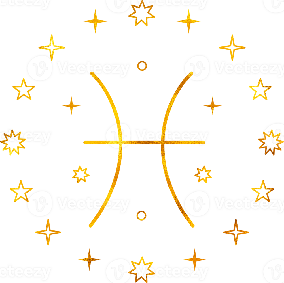 Pisces zodiac sign with gold foil effect. png
