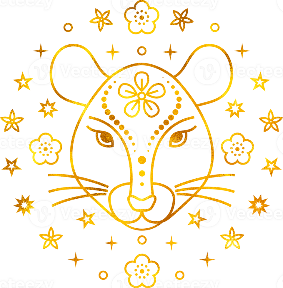 Rat Chinese zodiac sign with golden foil effect. png