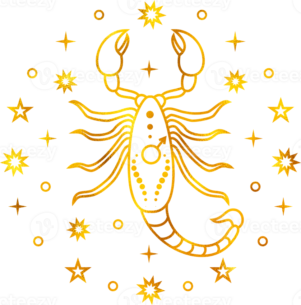 Scorpio zodiac sign with gold foil effect. png