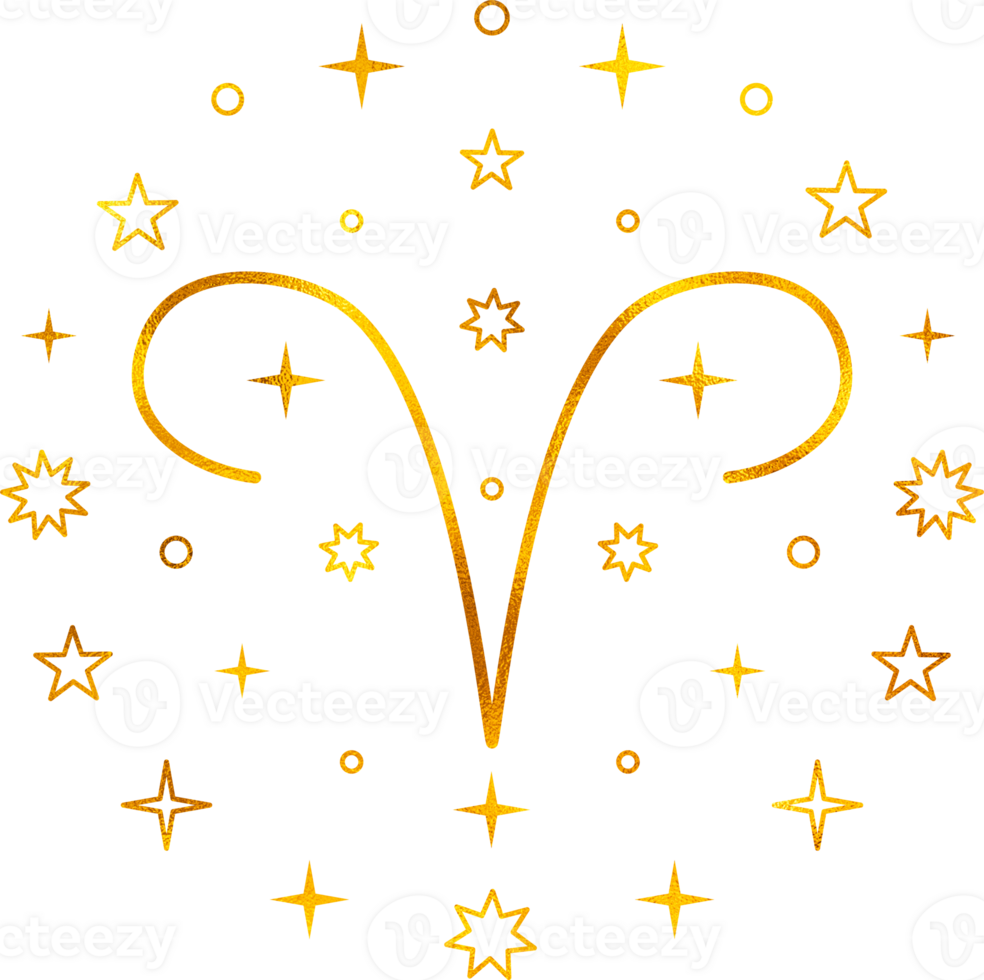 Aries zodiac sign with gold foil effect. png