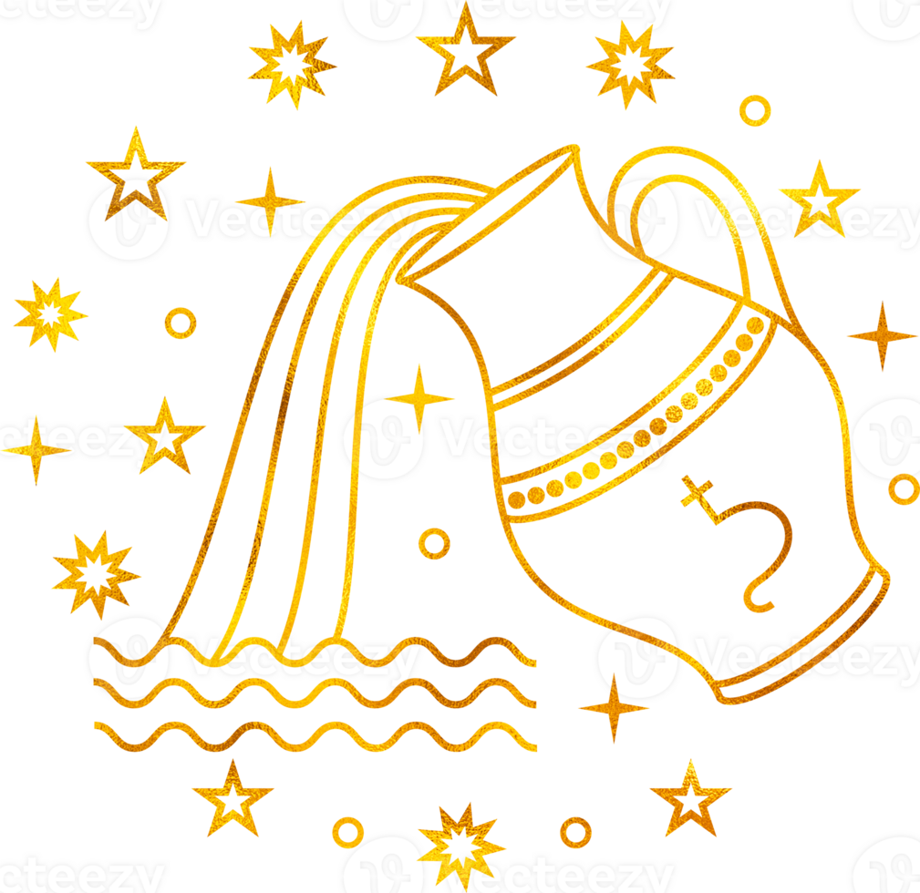 Aquarius zodiac sign with gold foil effect. png