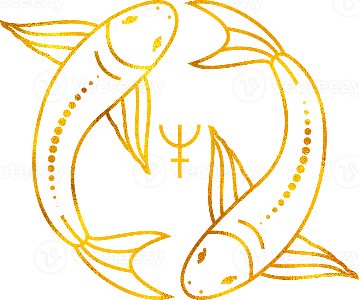 Pisces zodiac sign with golden foil effect. png
