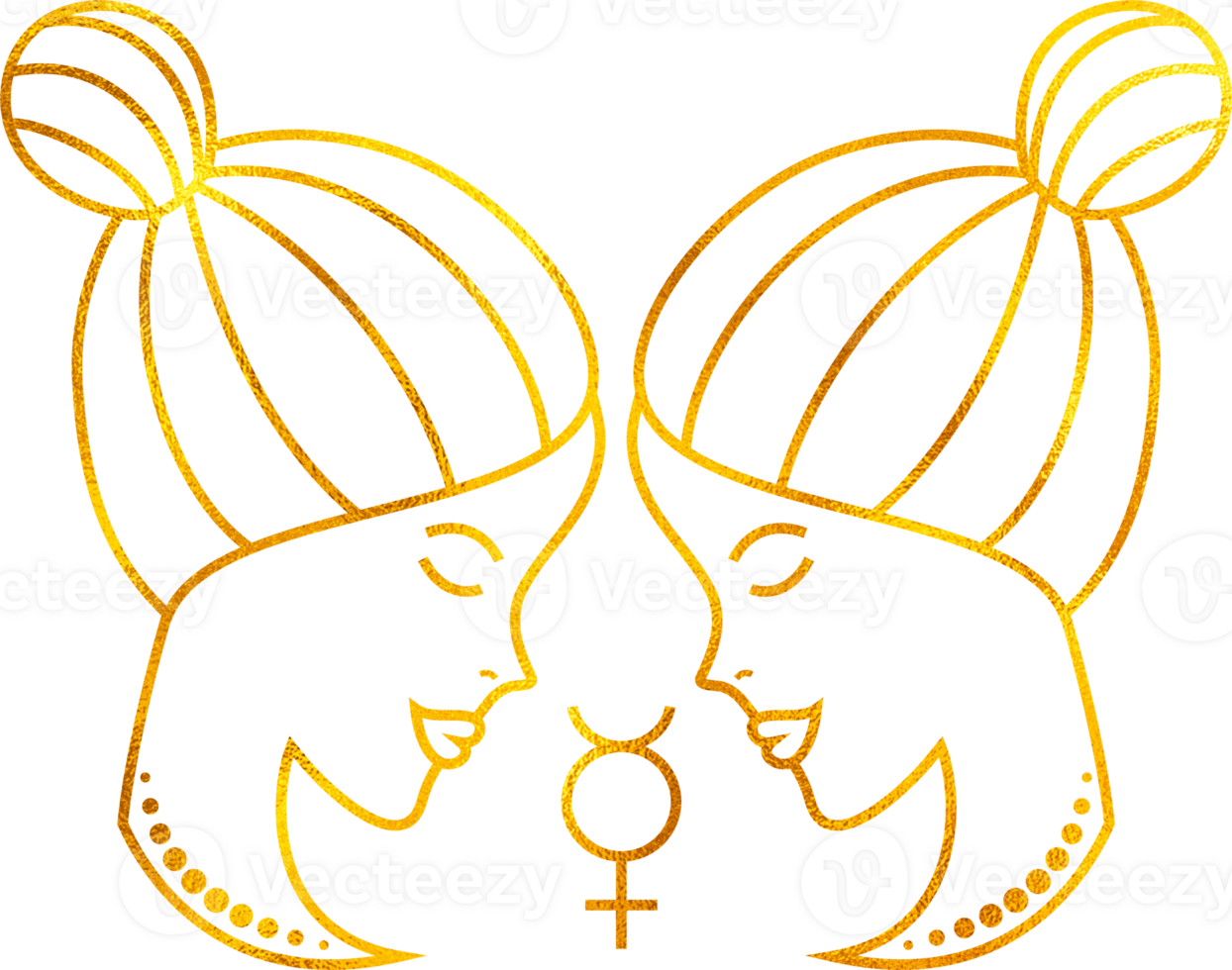 Gemini zodiac sign with golden foil effect. png