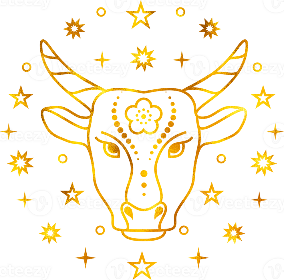 Ox Chinese zodiac sign with golden foil effect. png