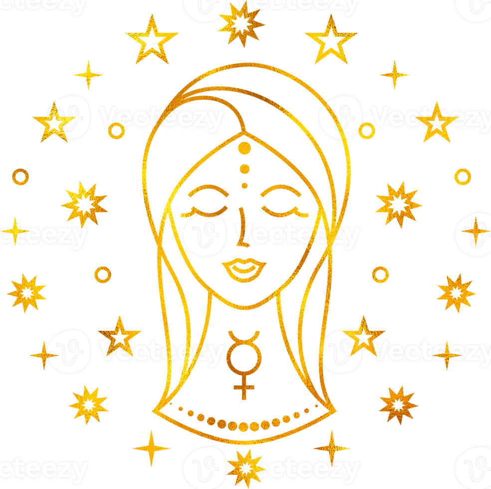 Virgo zodiac sign with gold foil effect png