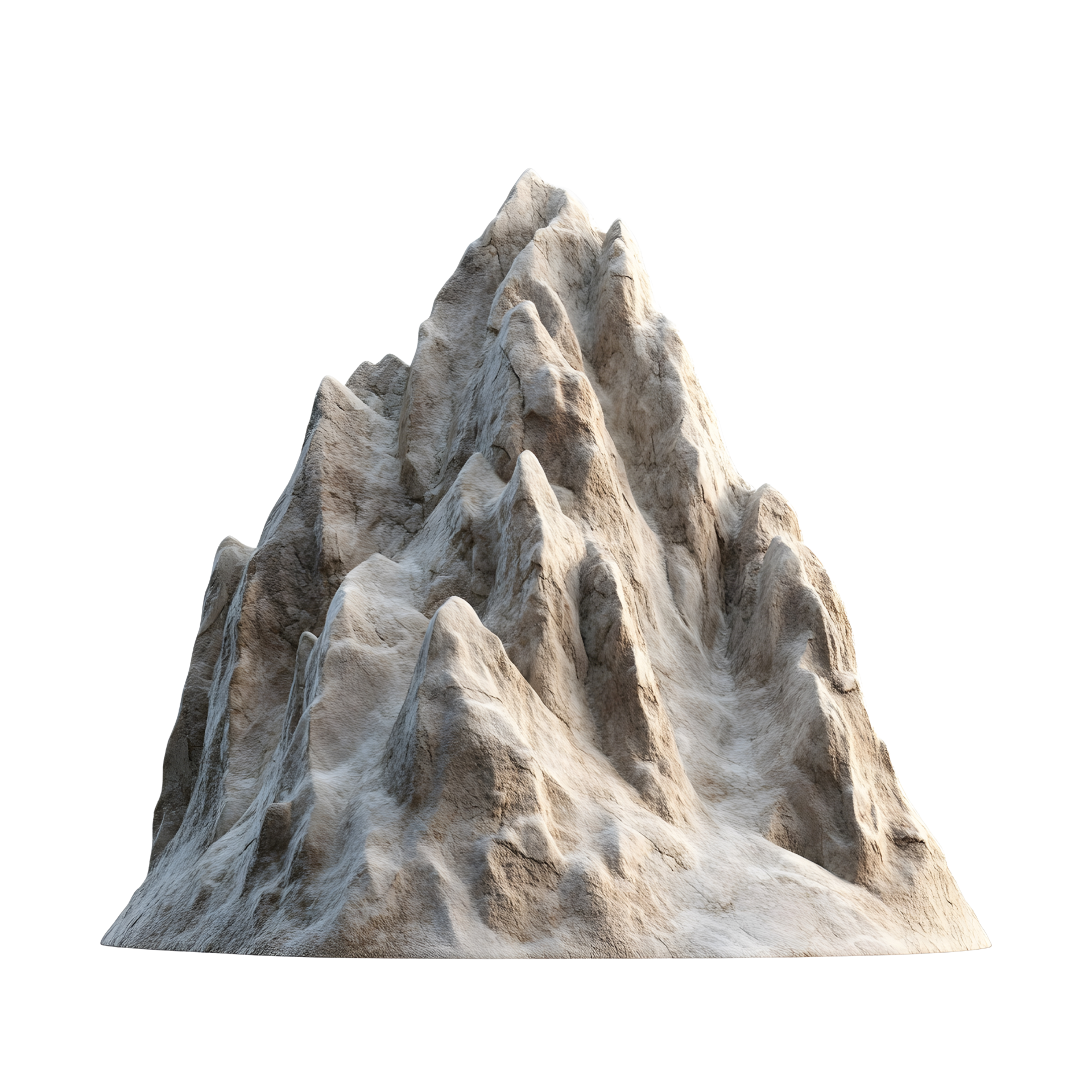 A 3d mountain model standing alone with a transparent background