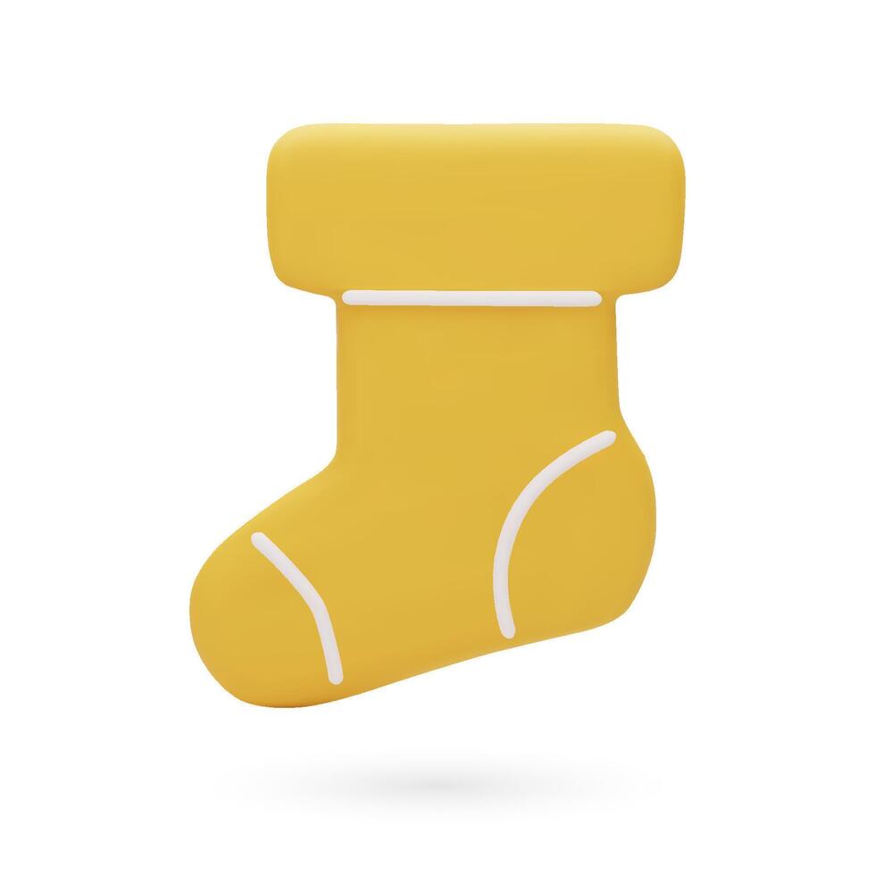 Christmas gingerbread in the shape of Christmas sock. Cookie covered by icing-sugar. Traditional holiday food. 3D illustration isolated on white background. vector