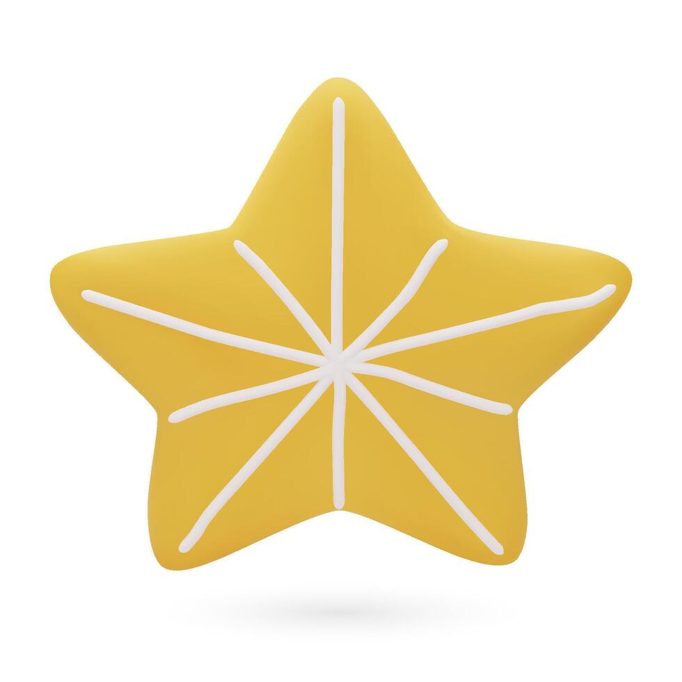 Christmas gingerbread in the shape of star. Cookie covered by icing-sugar. Traditional holiday food. 3D illustration isolated on white background. vector