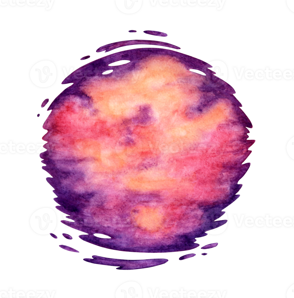Night sky in purple-pink tones, round uneven galaxy background watercolor illustration. Space frame isolated from background. Universe for design, print, holidays, typography png