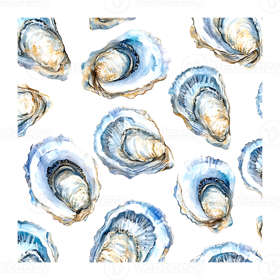 Seamless Watercolor Oyster Shell Pattern on a transparent background png
