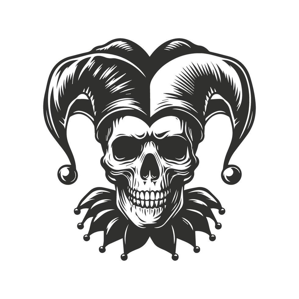 Skull Wearing Vintage Jester Hat vector