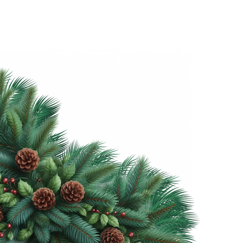 Christmas bottom left corner border and frame with pine branches green leaves png