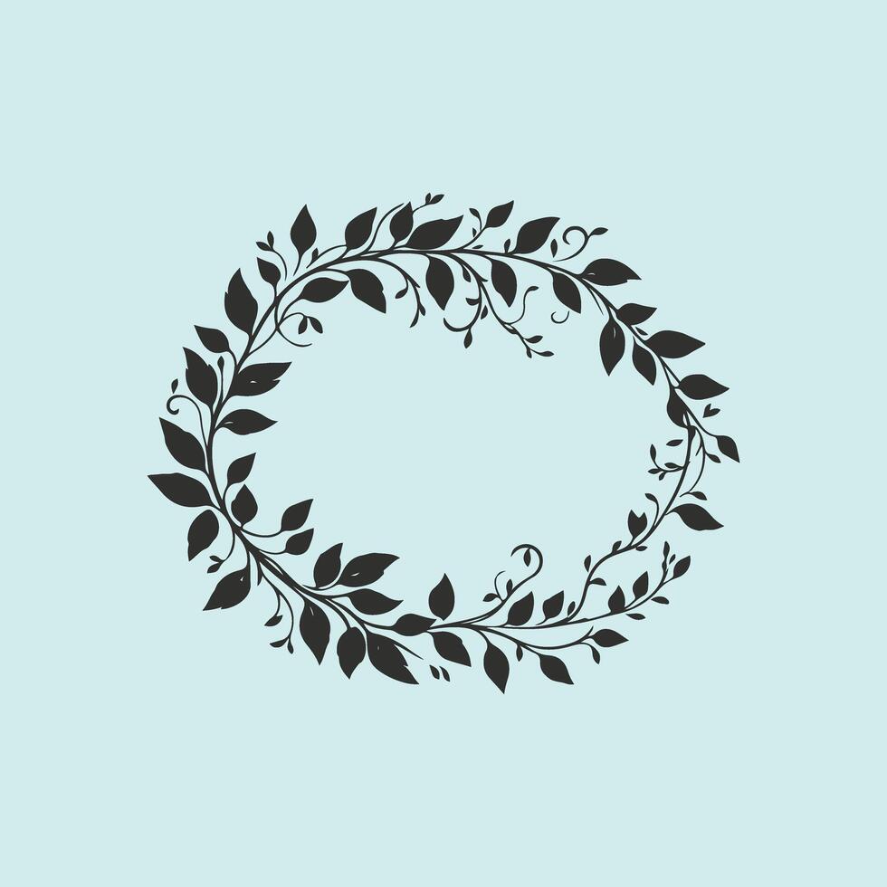 A black and white illustration of a wreath with leaves vector