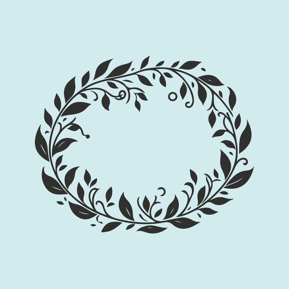 A black and white illustration of a wreath with leaves vector