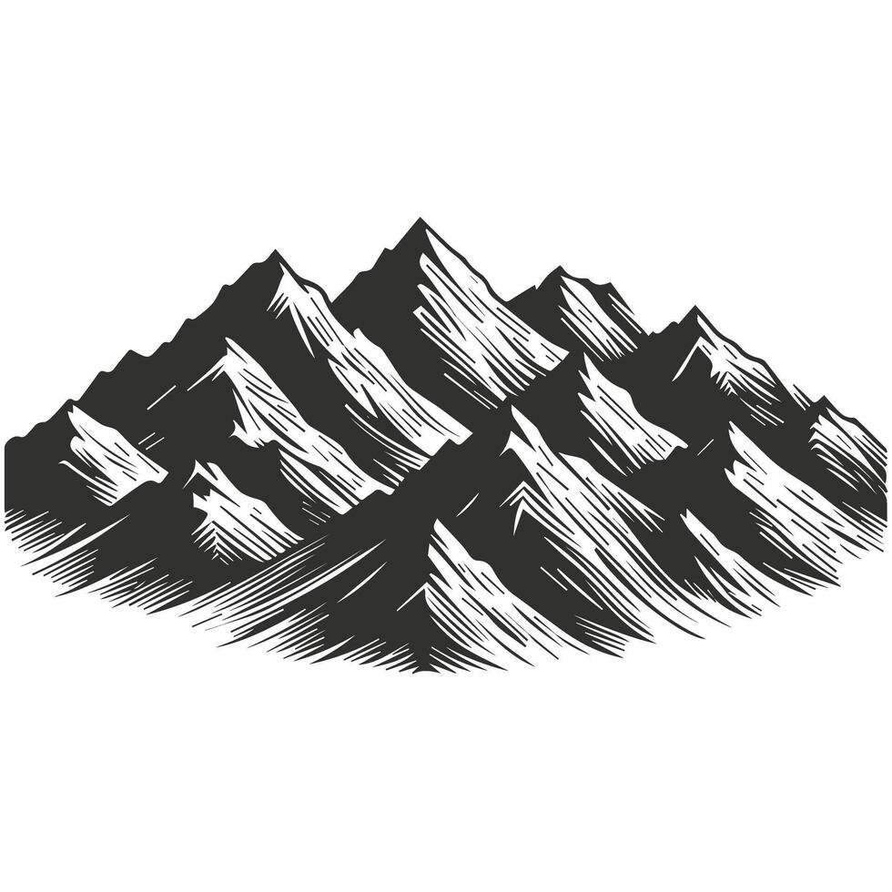 Retro Mountain Scene in Black and White vector