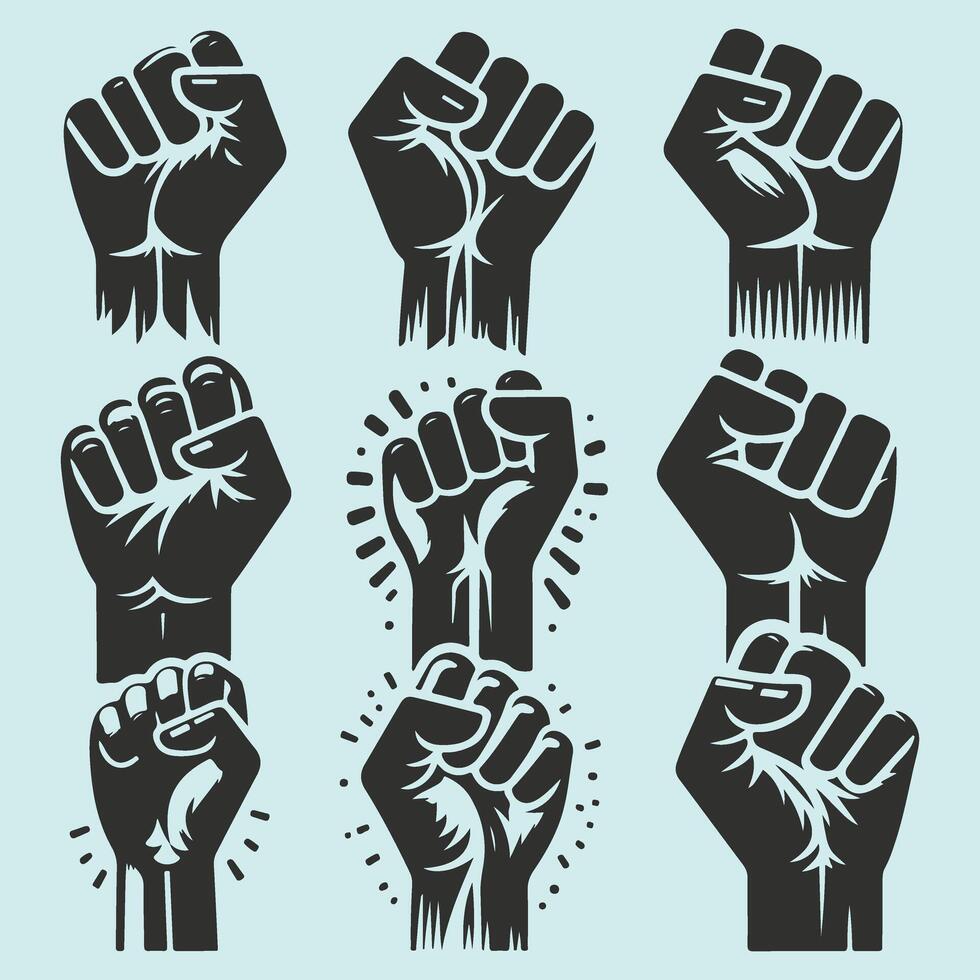 Set of black clenched fists illustration vector
