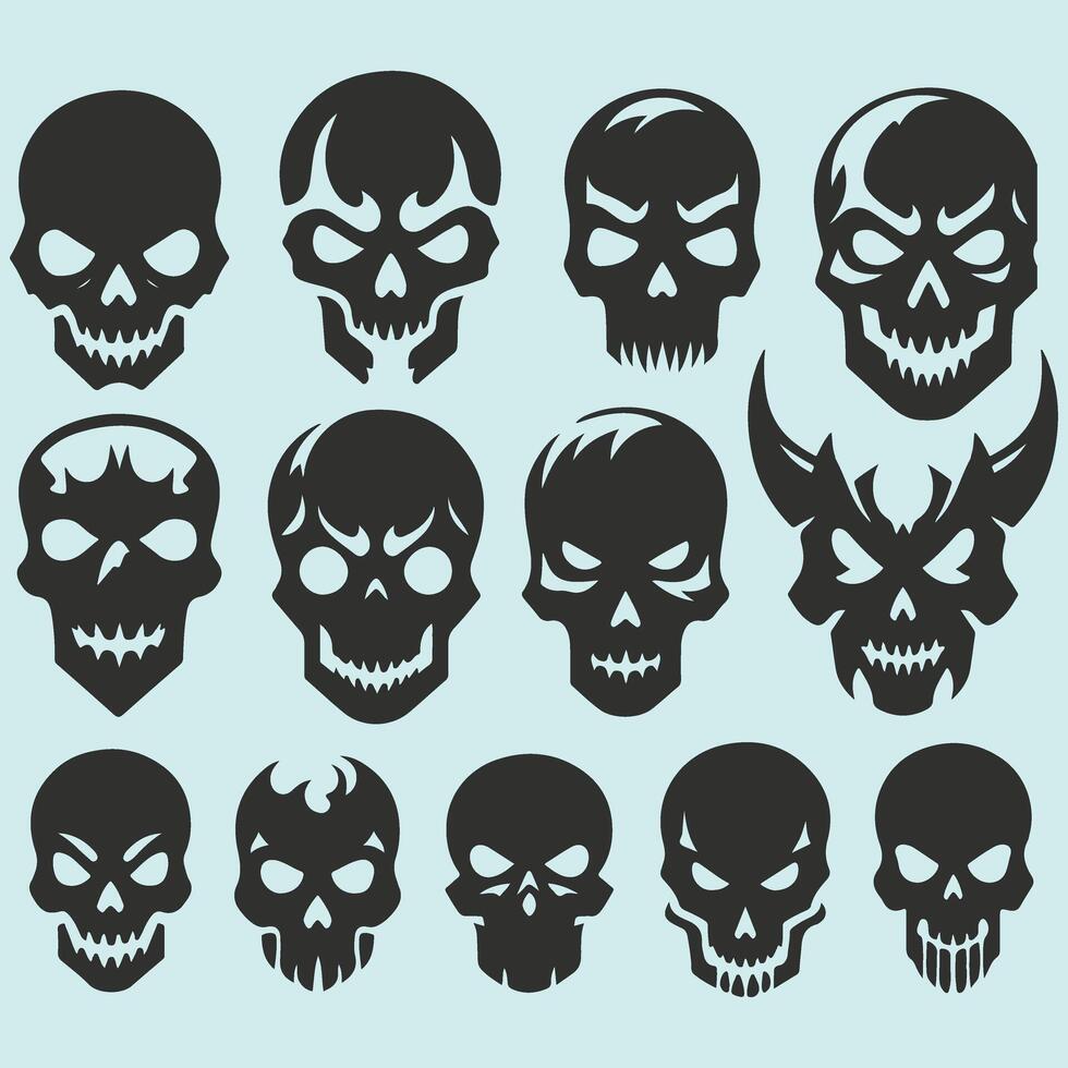 Collection of skulls in different position. vector